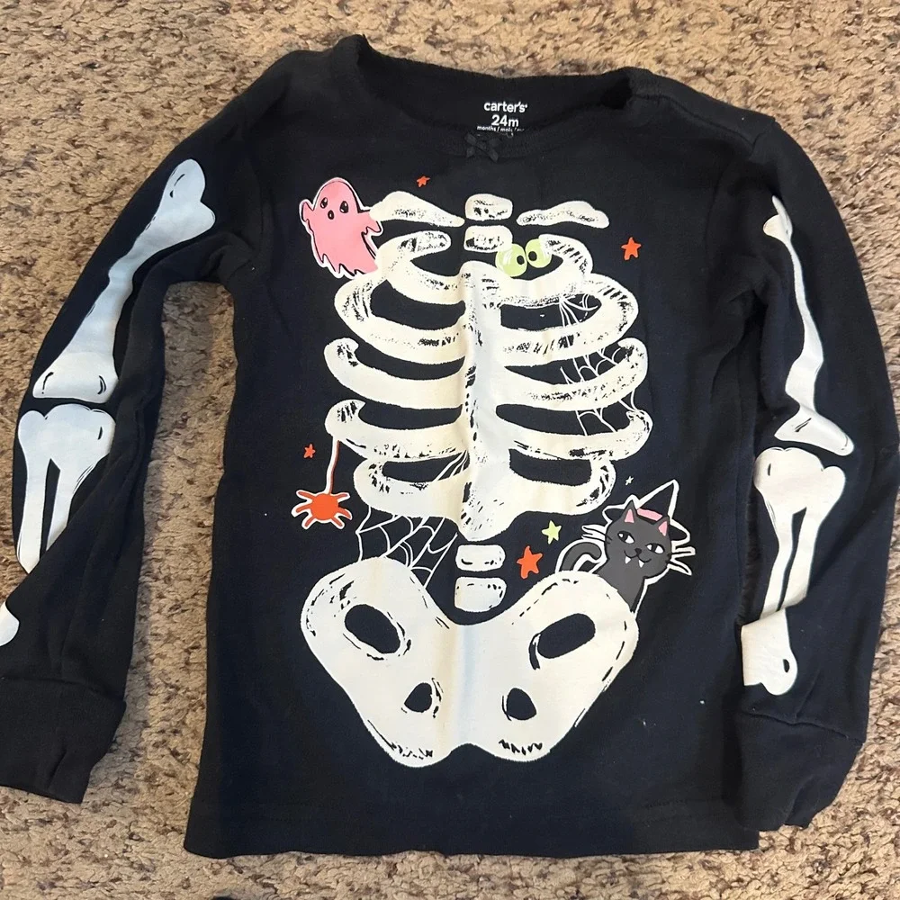 Carters Toddler Girls Skeleton Halloween Pajama Set Black Pink 24M Long Sleeve